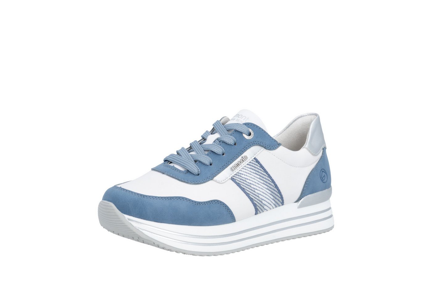 Remonte Plateausneaker Halbschuh, Schnürschuh mit Metallicdetails und Softfußbett (blau/weiß)