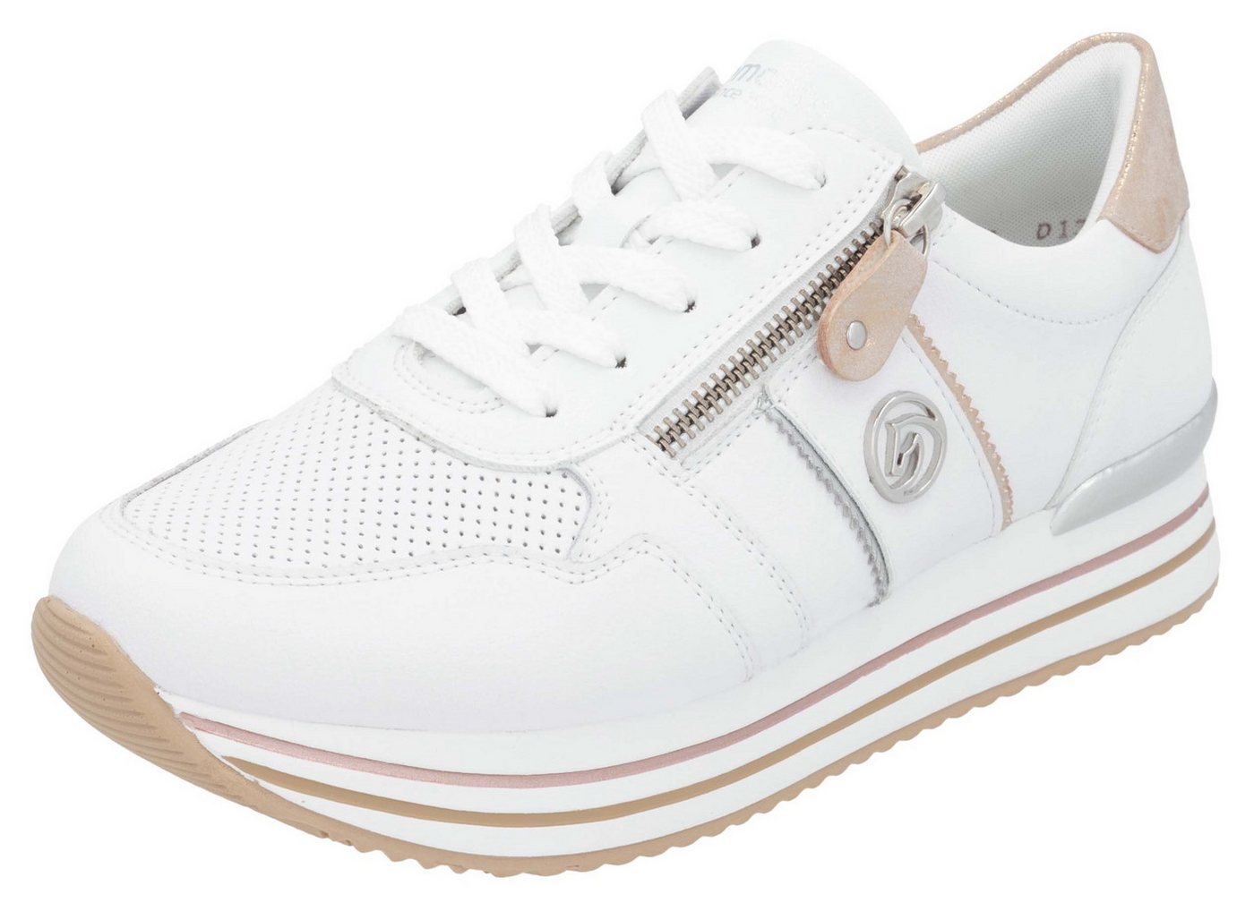 Remonte Plateausneaker, Freizeitschuh, Halbschuh, Schnürschuh mit seitlichem Reißverschluss (gold/weiß)