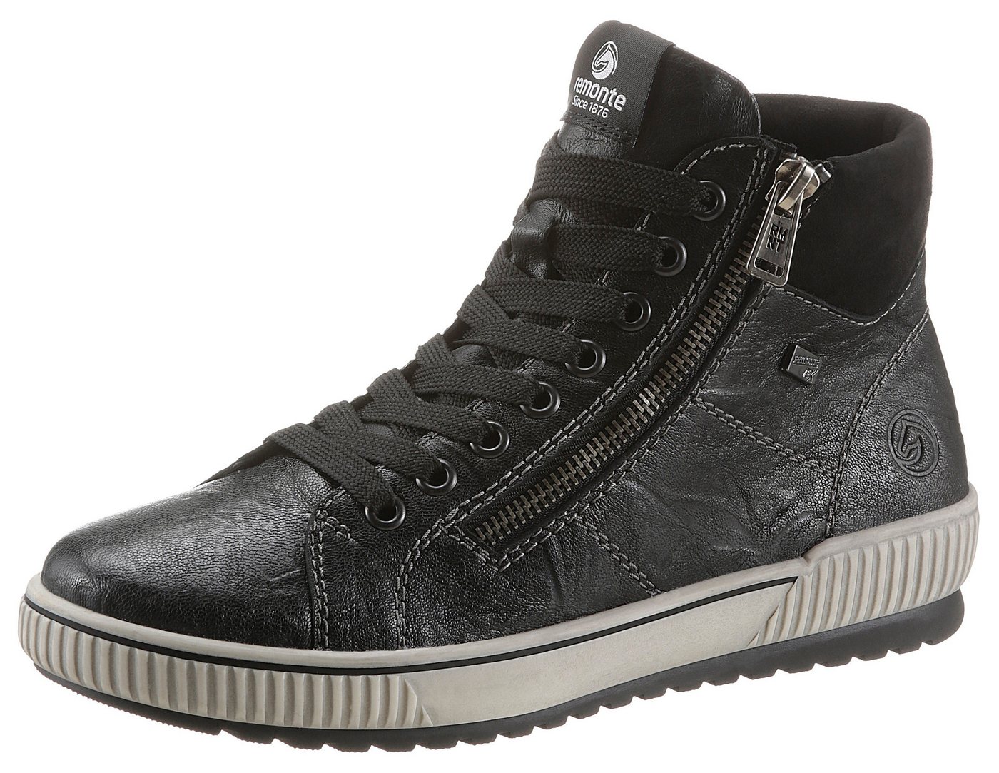 Remonte Schnürboots, Plateau, Schnürstiefelette, Boots in Crash-Optik (schwarz)
