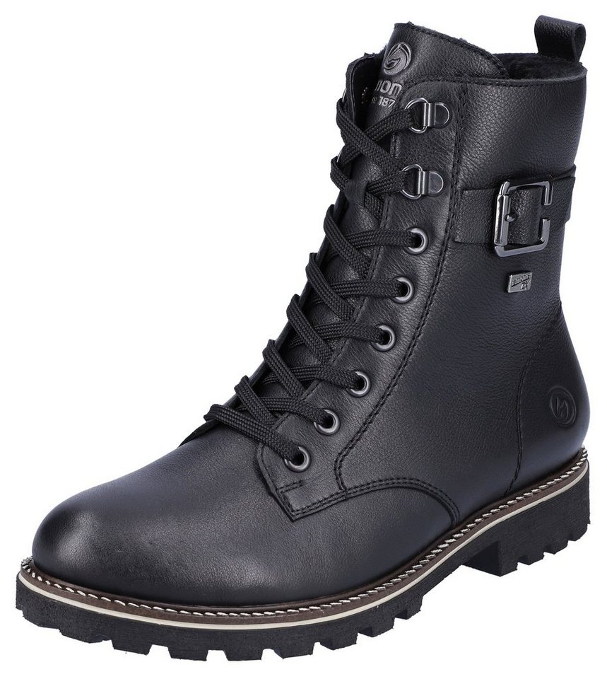Remonte Winterboots, Blockabsatz, Schnürboots, Outdoorschuh mit Zierschnalle (schwarz)