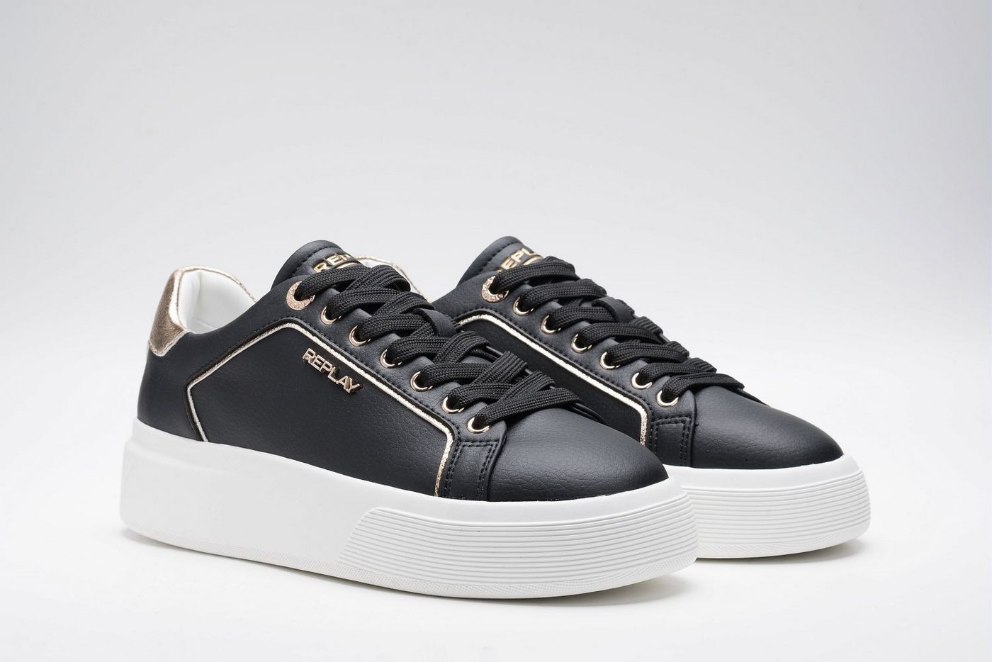 Replay Plateausneaker Freizeitschuh, Schnürschuh, Halbschuh mit Label (gold/schwarz)
