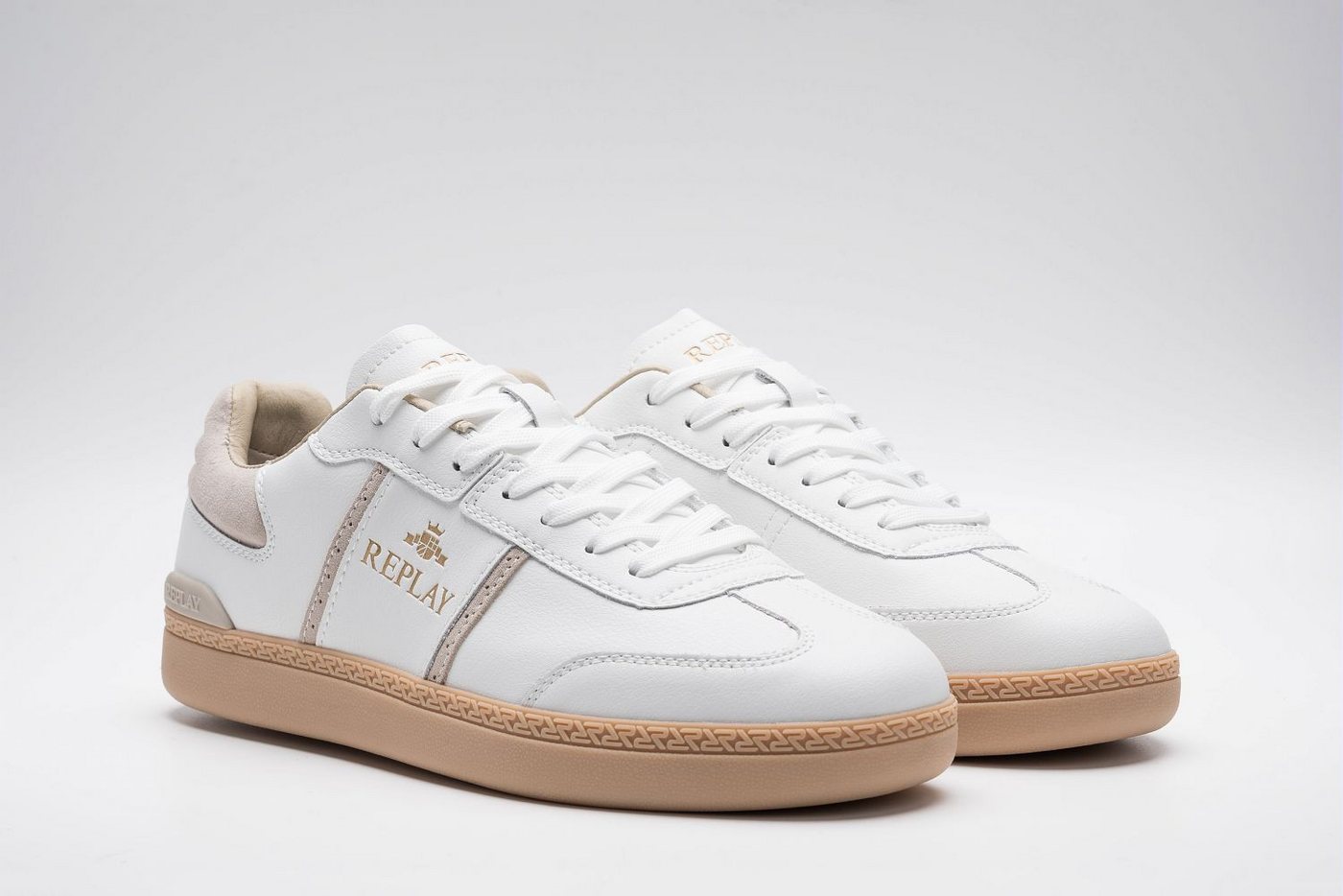 Replay Schnürschuh, Halbschuh, Basketsneaker mit gepolstertem Schaftrand (beige/weiß)