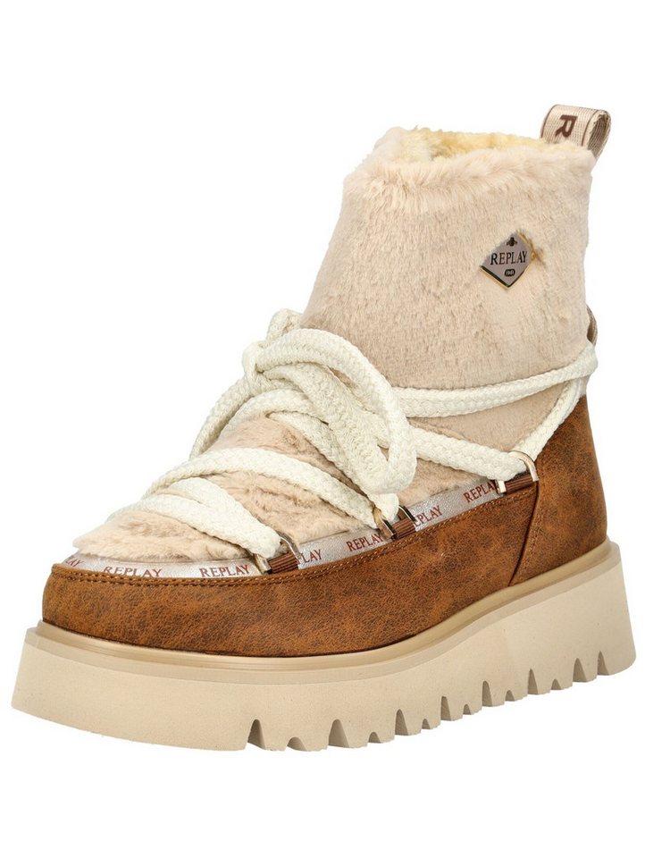 Replay Stiefelette Lederimitat/Textil Schnürstiefelette (beige)