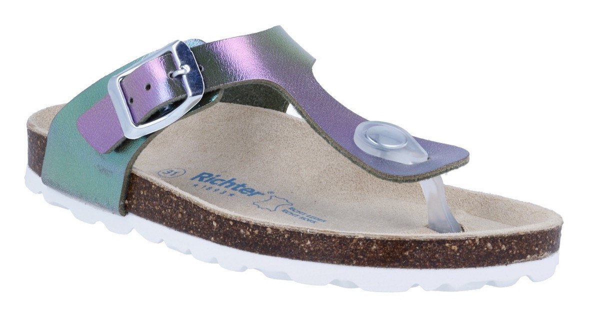 Richter Bio WMS: weit Zehentrenner Pantolette mit buntem Farbverlauf, Größenschablone zum Download