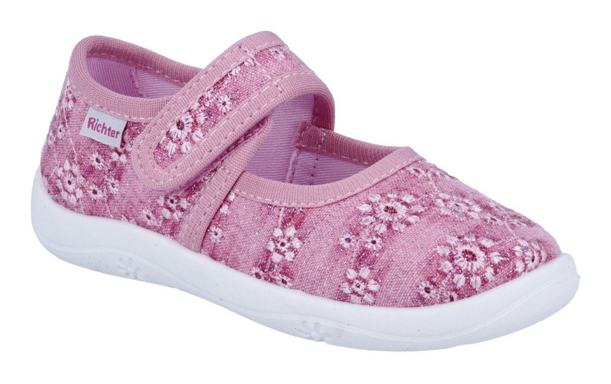 Richter Mia Hausschuh Klettschuh, Kindergartenschuh, mit Label, Größenschablone zum Download (rosa)