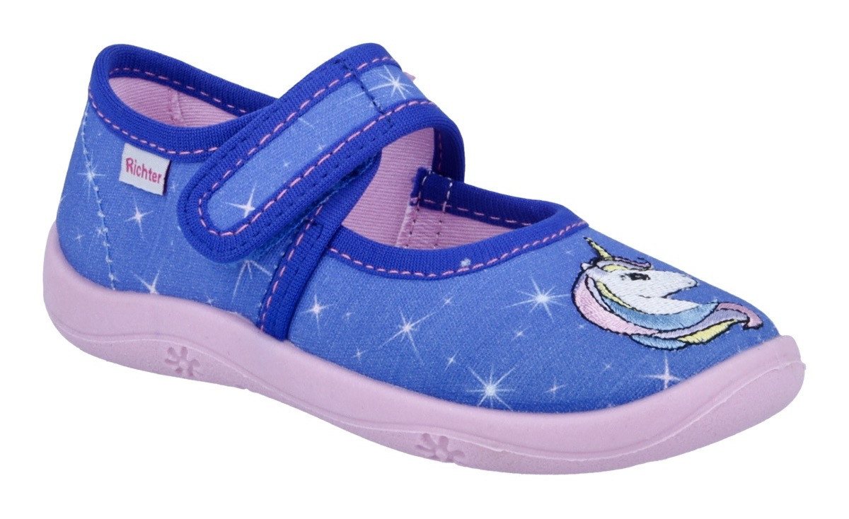 Richter Mia WMS: Mittel Hausschuh Kindergartenschuhe mit WMS, Größenschablone zum Download (blau)