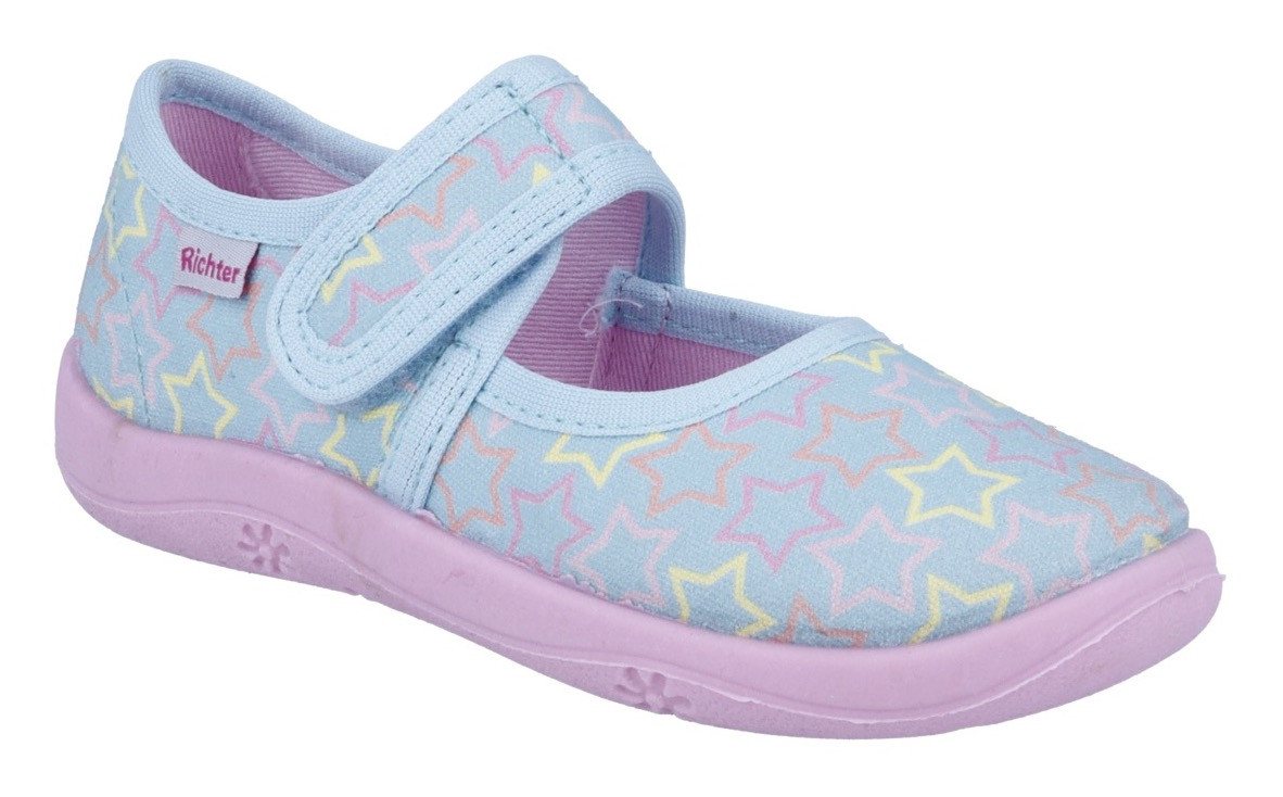 Richter Mia WMS: Mittel Hausschuh Klettschuh mit pastellfarbenem Print, Größenschablone zum Download