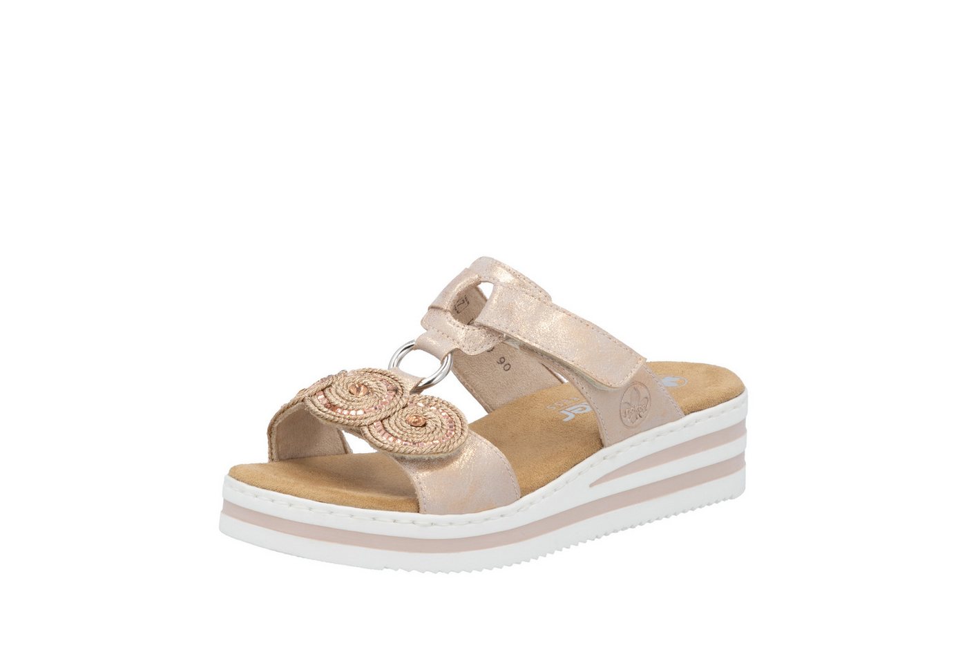 Rieker Keilpantolette Sommerschuh, Urlaubsschuh mit Glitzersteine, Metallic-Optik