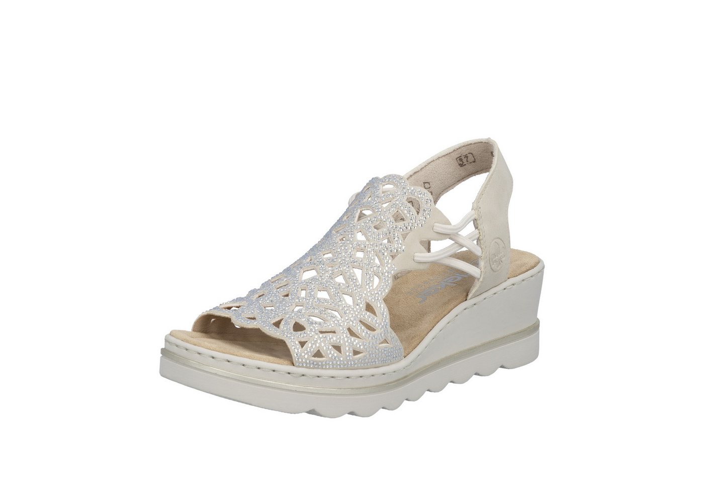 Rieker Keilsandalette Sommerschuh, Plateausandale, Schlupfschuh mit Schmucksteinchen (beige)