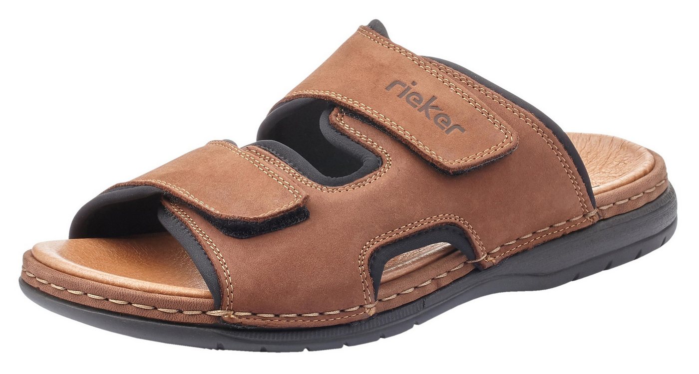 Rieker Pantolette Hausschuh, Sommerschuh, Urlaubschuh mit dezentem Logoschriftzug