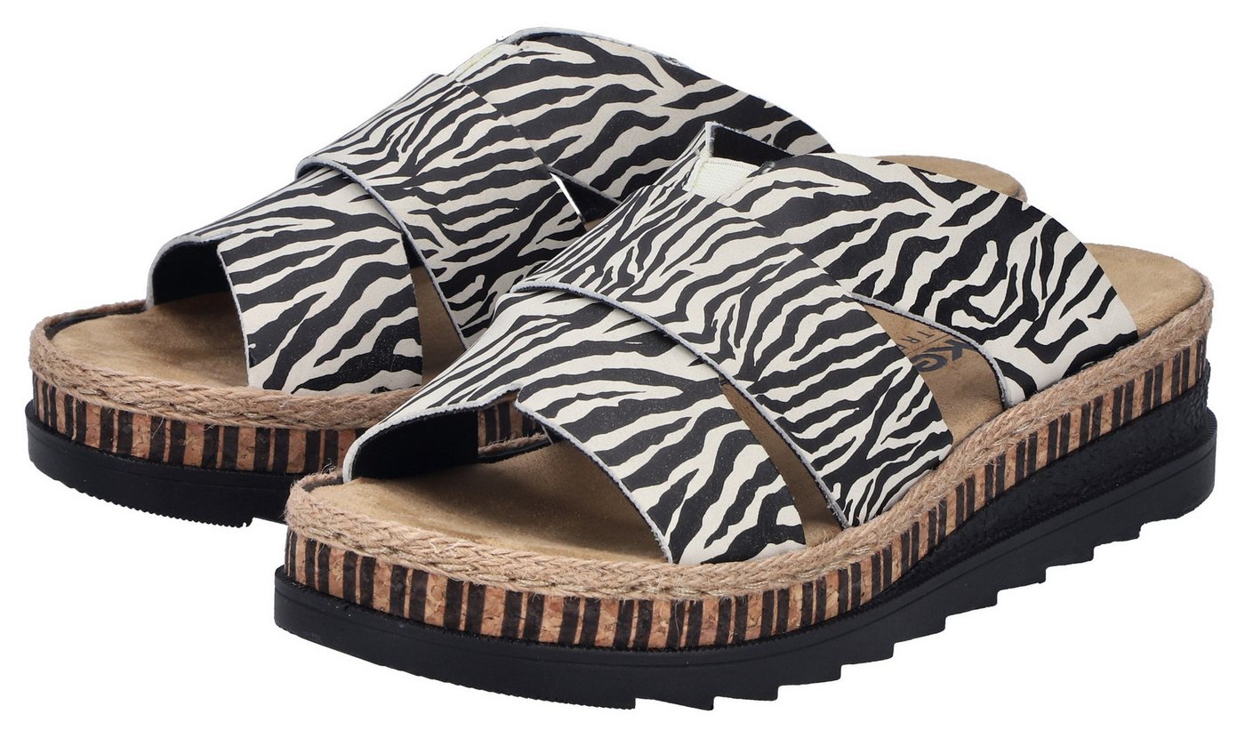 Rieker Pantolette Keilabsatz, Sommerschuh, Schlappen mit Juteumrahmung (beige/schwarz)