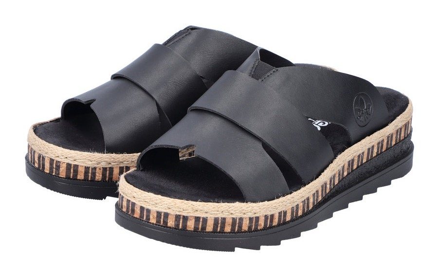 Rieker Pantolette, Keilabsatz, Sommerschuh, Schlappen mit Juteumrahmung