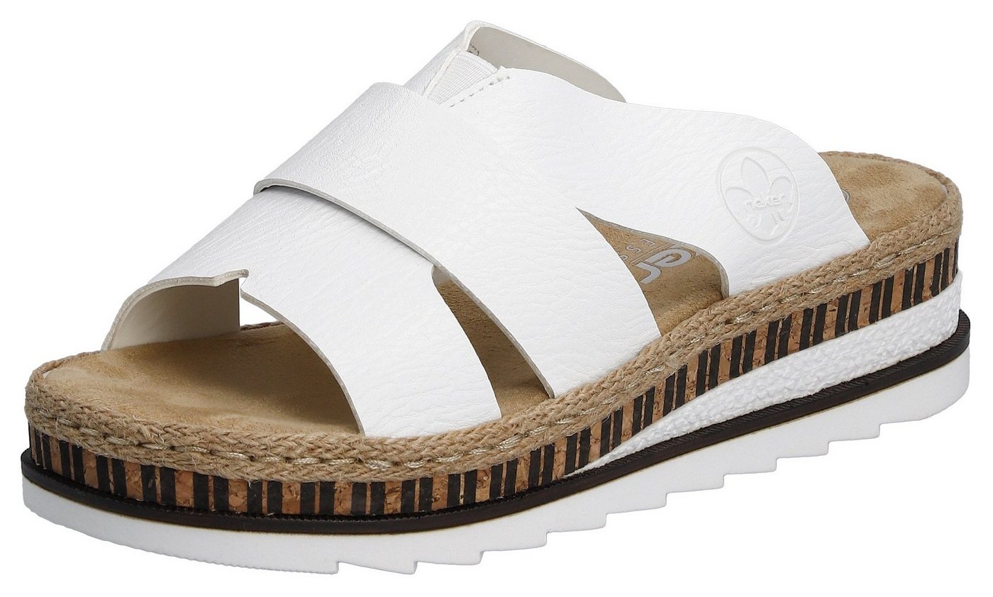 Rieker Keilabsatz, Sommerschuh, Schlappen mit Juteumrahmung (weiß)