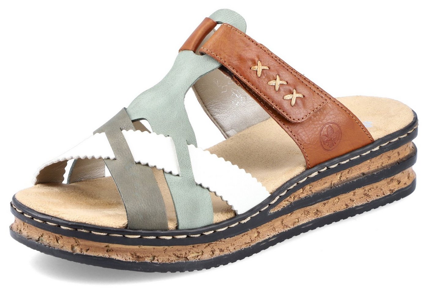 Rieker Pantolette, Keilabsatz, Sommerschuh, Schlappen mit praktischem Klettriemchen