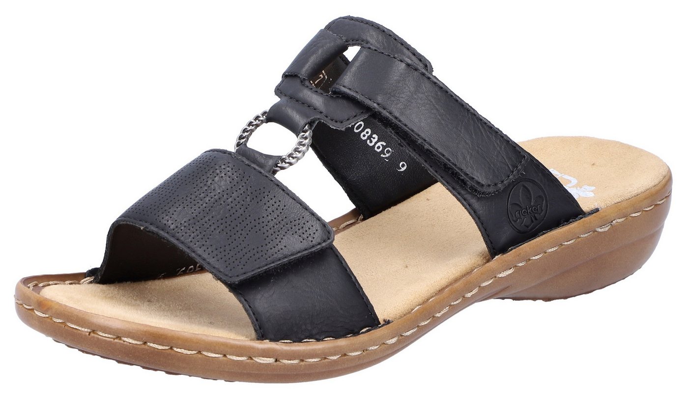 Rieker Pantolette, Keilabsatz, Sommerschuh, Schlappen mit Schmuckring
