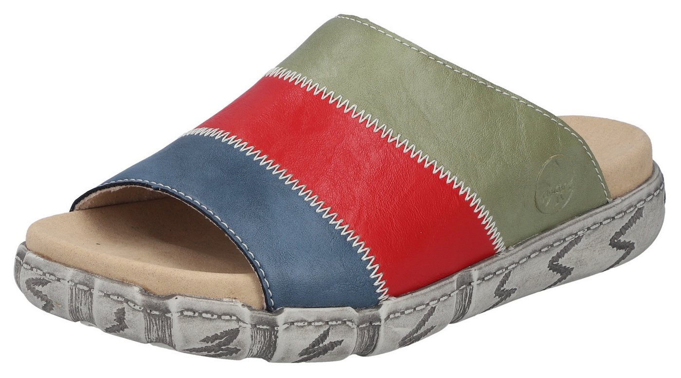 Rieker Pantolette Sommerschuh, Hausschuh in Patchwork-Optik