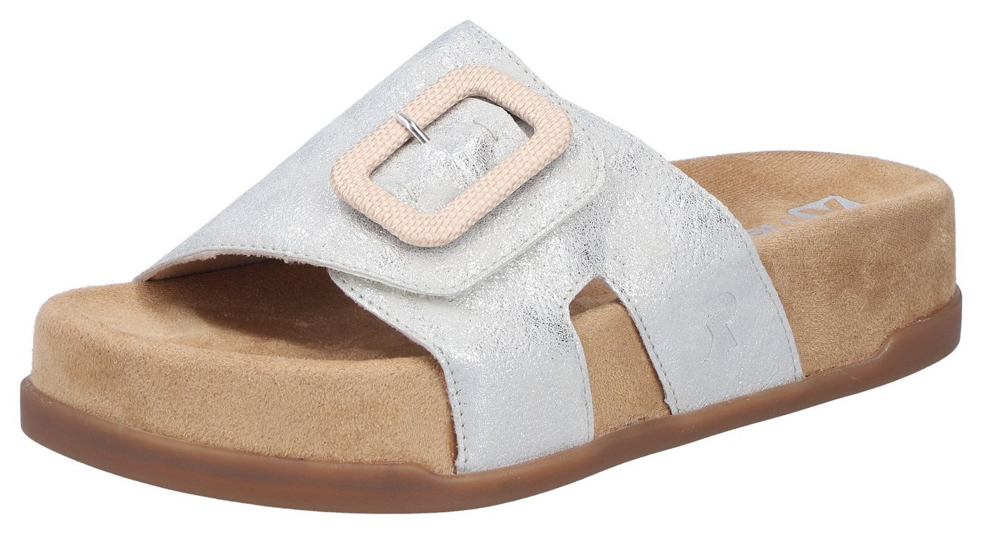 Rieker Pantolette Sommerschuh, Hausschuh, Strandschuh mit Klettriemchen (silber)