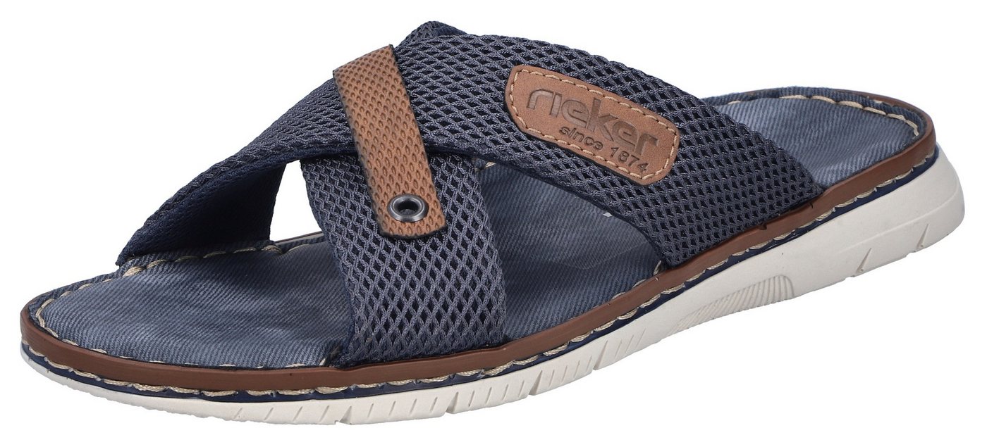 Rieker Pantolette Sommerschuh, Hausschuh, Strandschuh zum Schlupfen (blau/braun)