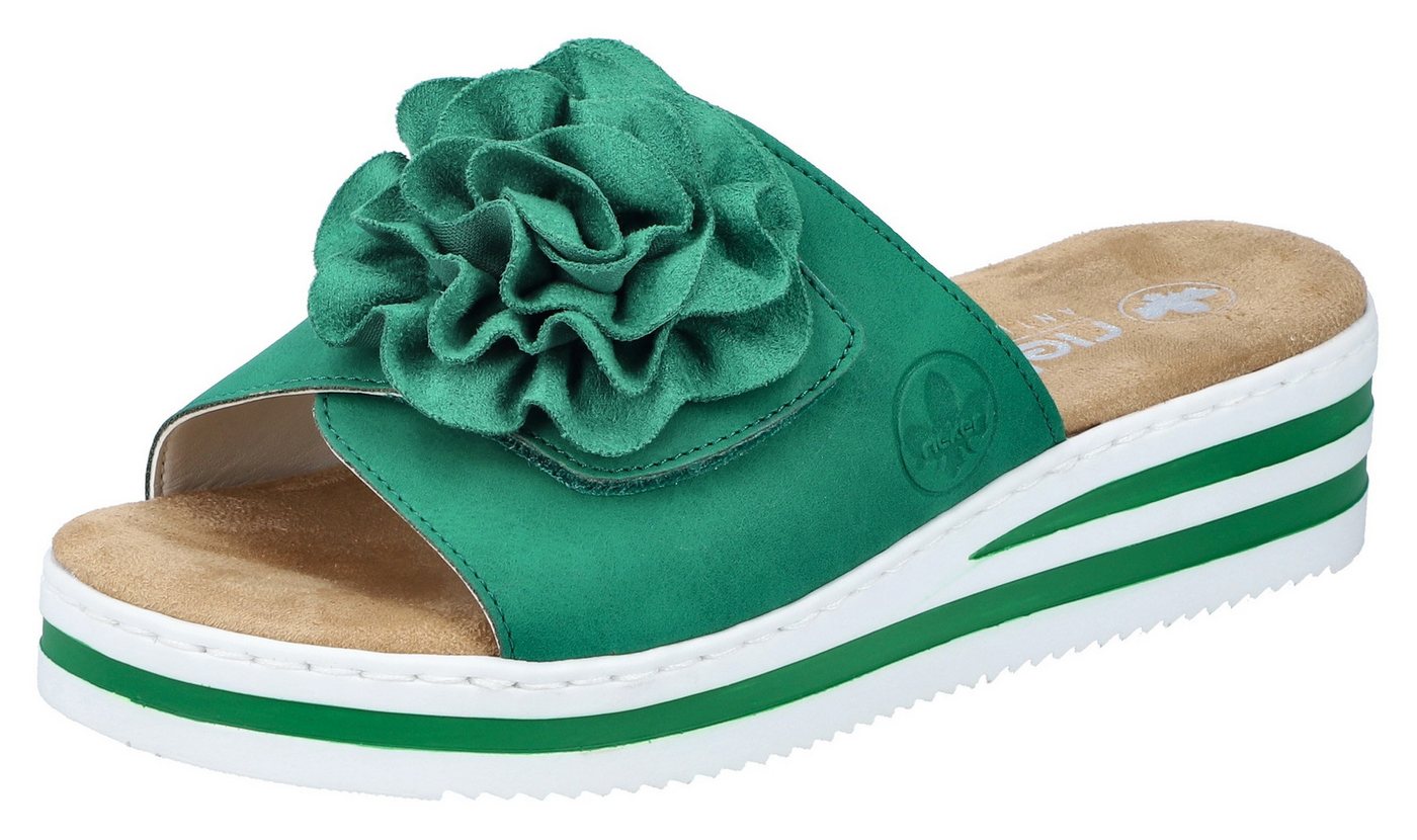 Rieker Pantolette, Sommerschuh, Poolslide, Strandschuh, Keilabsatz, mit Klettverschluss
