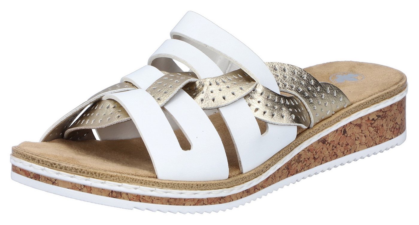 Rieker Pantolette Sommerschuh, Schlappen, Hausschuh, Keilabsatz, mit kleinem Gummizug