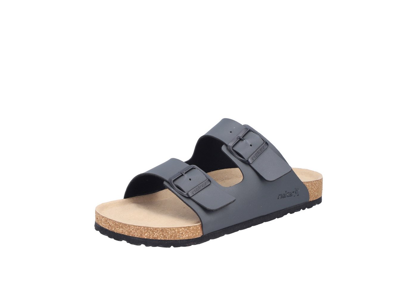 Rieker Pantolette Sommerschuh, Schlappen, Hausschuh, mit zwei Schnallenverschlüssen (blau/grau)