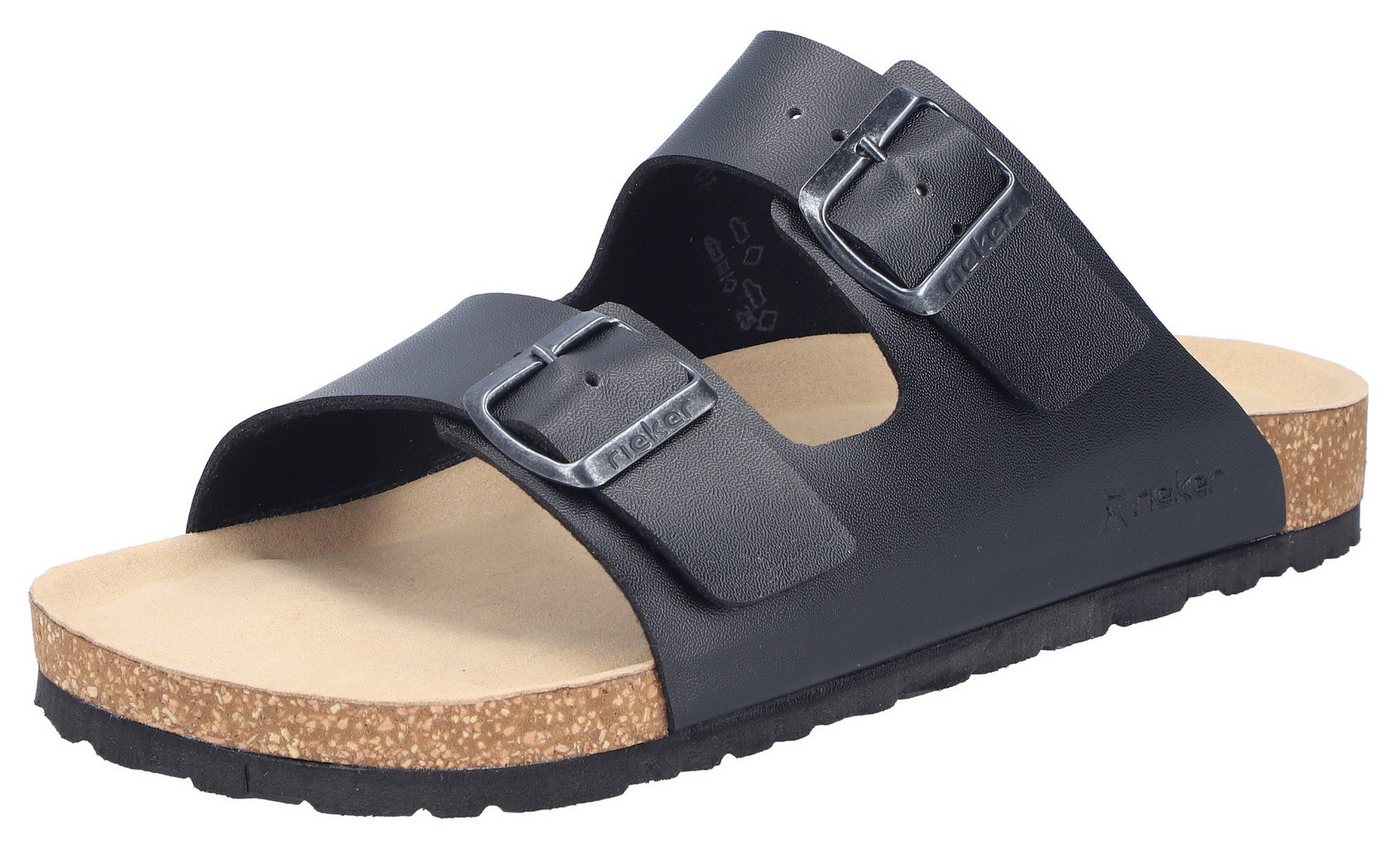 Rieker Pantolette Sommerschuh, Schlappen, Hausschuh, mit zwei Schnallenverschlüssen (schwarz)
