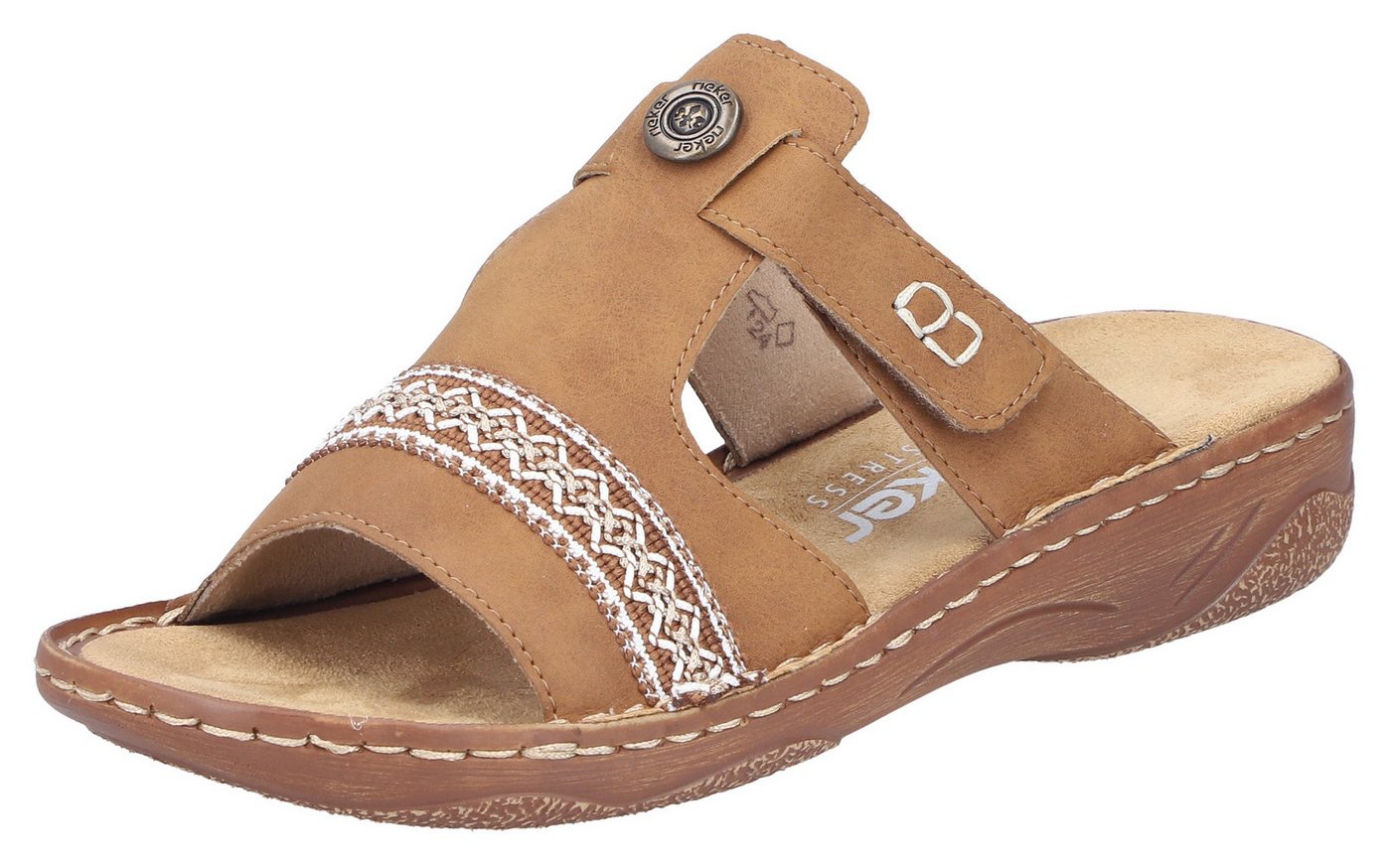 Rieker Pantolette Sommerschuh, Schlappen, Hausschuh, Urlaubschuh mit Klettverschluss