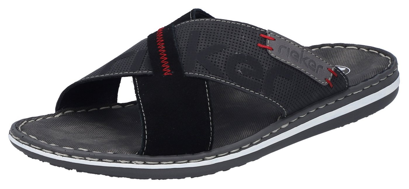 Rieker Pantolette Sommerschuh, Schlappen, Poolslides, mit Kontraststeppung (grau/schwarz)