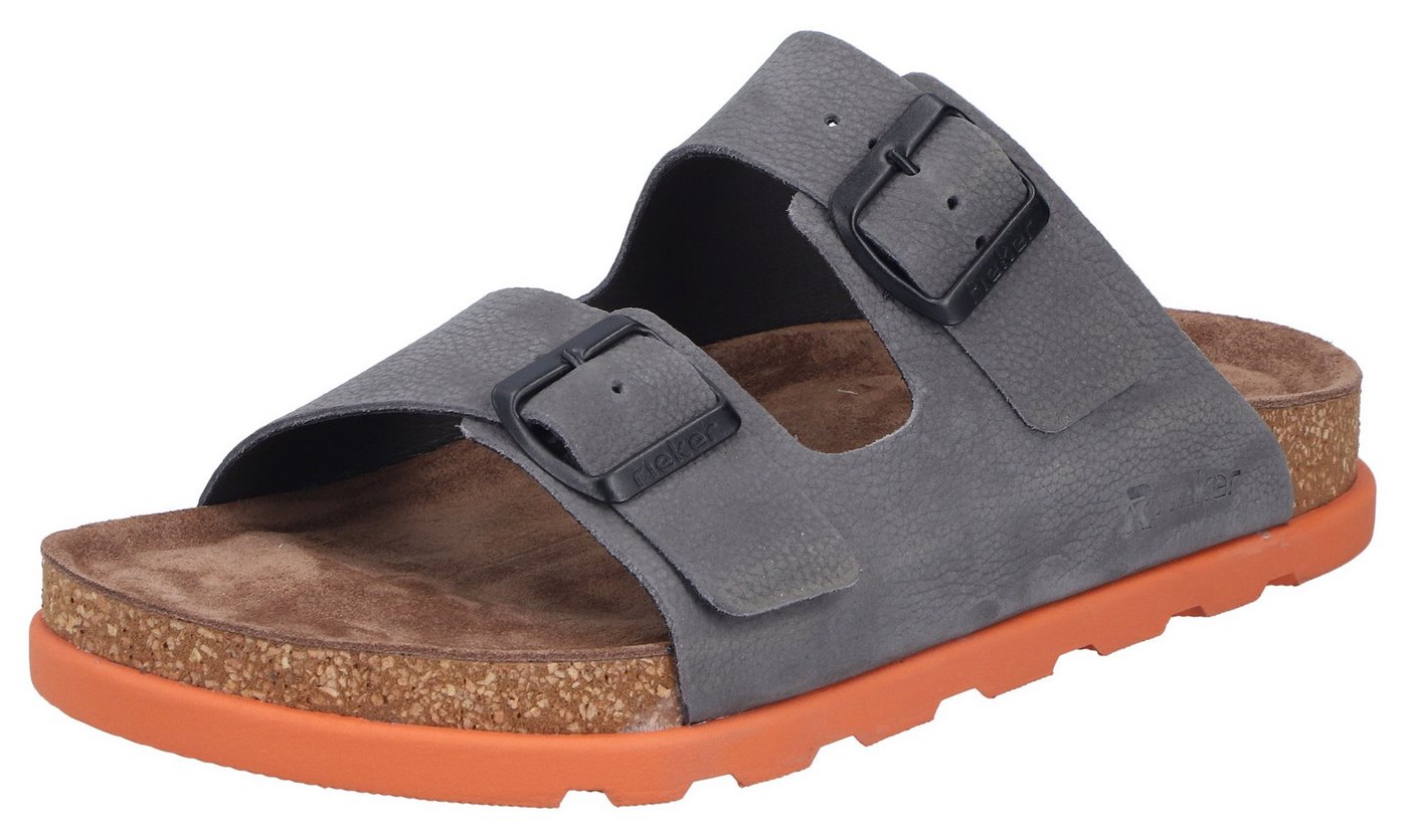 Rieker Pantolette Sommerschuh, Strandschuh, Hausschuh mit bequemem Fußbett (grau)