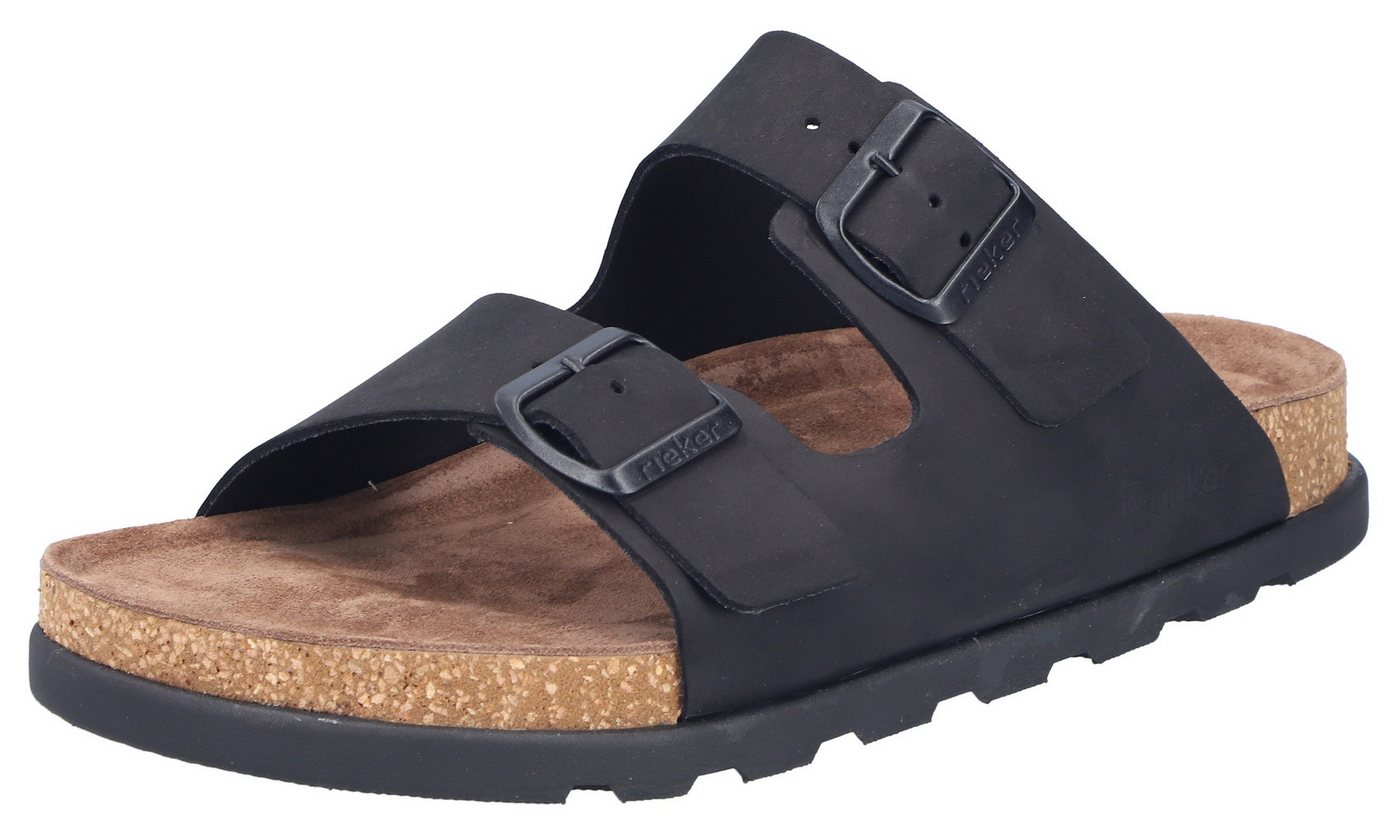 Rieker Pantolette Sommerschuh, Strandschuh, Hausschuh mit bequemem Fußbett (schwarz)