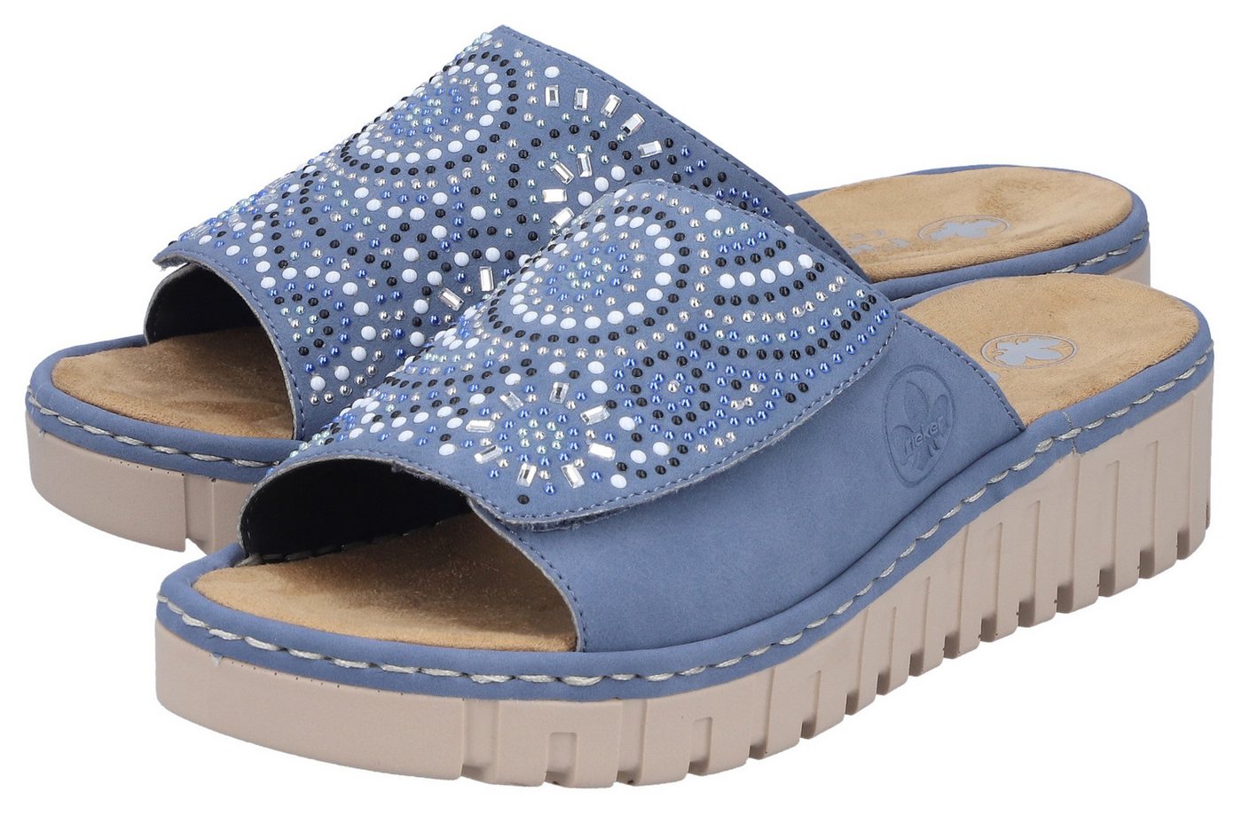 Rieker Pantolette Sommerschuh, Strandschuh, Hausschuh mit regulierbarem Klettverschluss