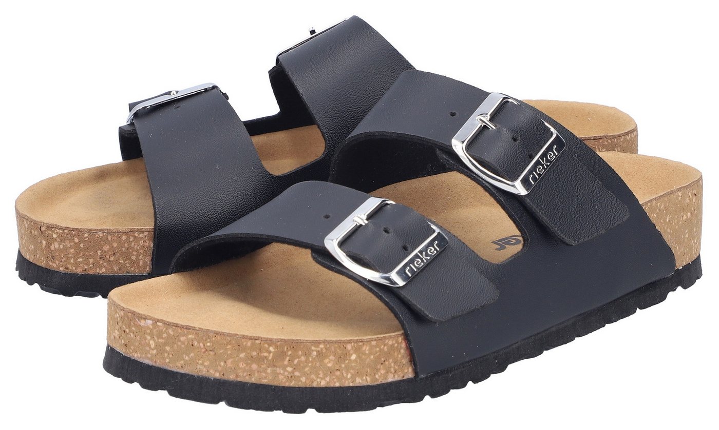 Rieker Pantolette Sommerschuh, Strandschuh, Hausschuh mit verstellbaren Schnallen (schwarz)