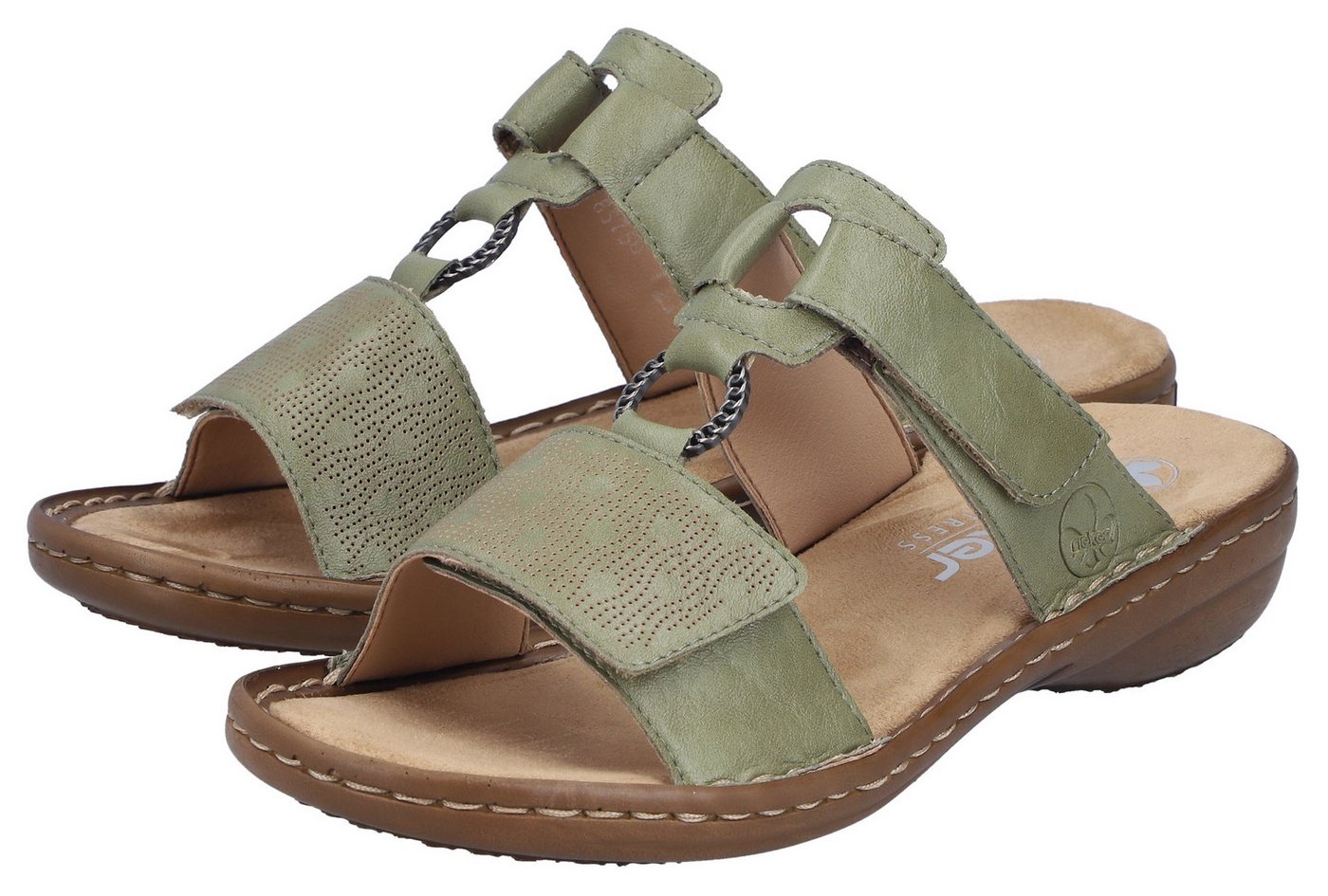 Rieker Pantolette Sommerschuh, Strandschuh, Klettschuh mit Perforation (schilf)