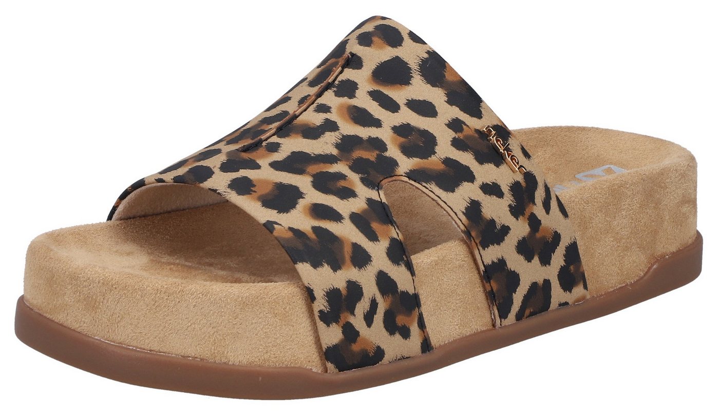 Rieker Pantolette Sommerschuh, Strandschuh, Urlaubsschuh in Leo-Optik