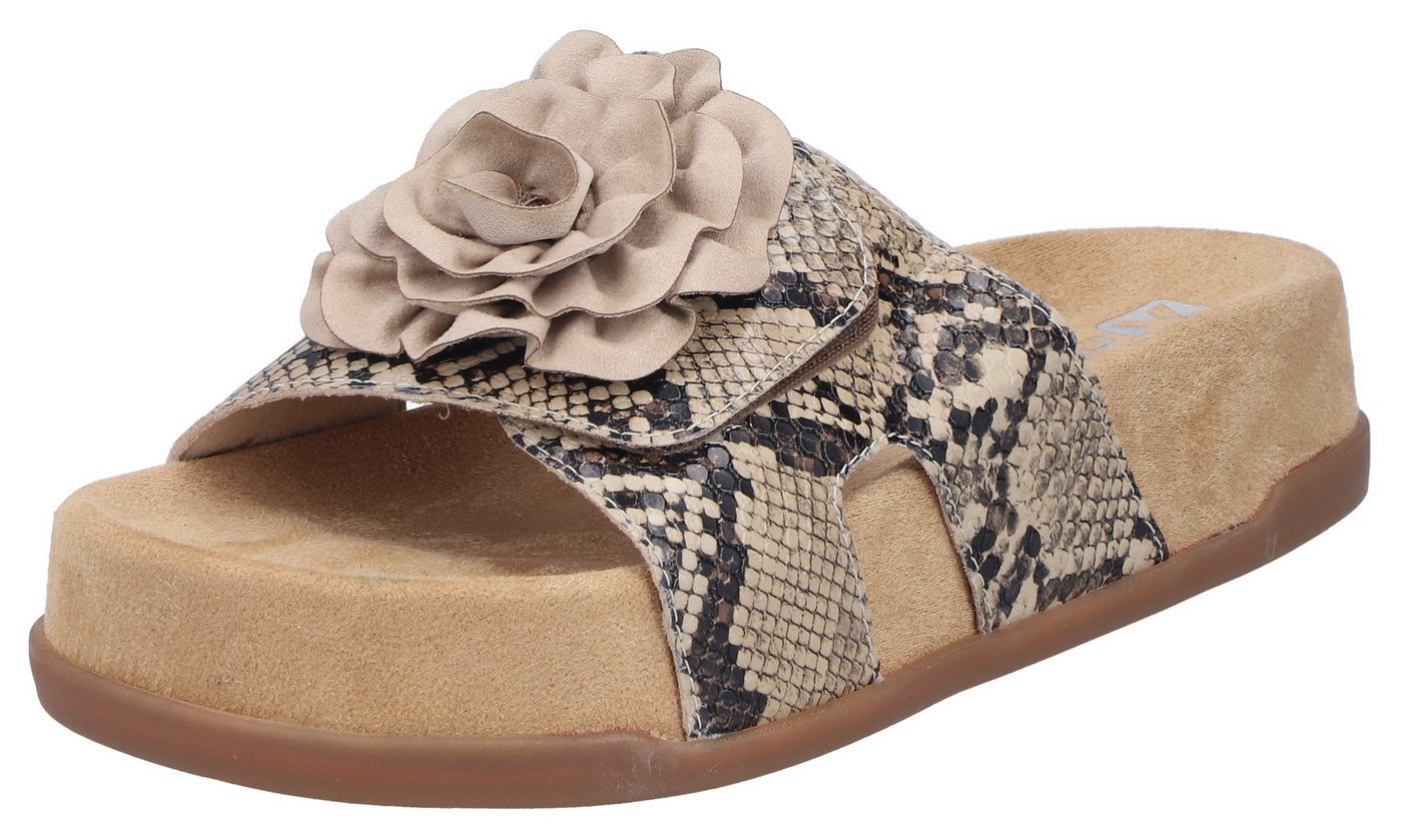 Rieker Pantolette Sommerschuh, Urlaubsschuh, Strandschuh mit Blüte