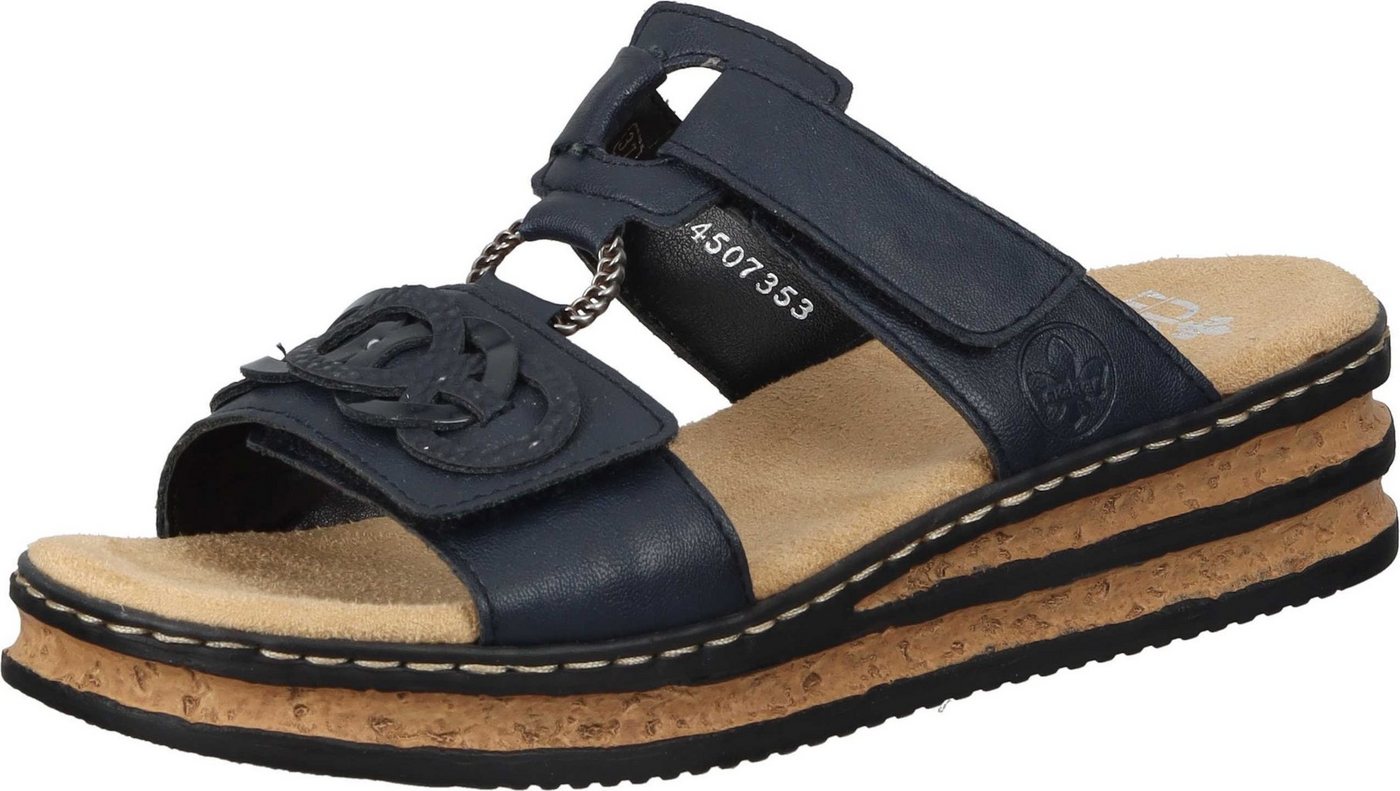 Rieker Pantoletten Pantolette aus strapazierfähigem Synthetik (blau)