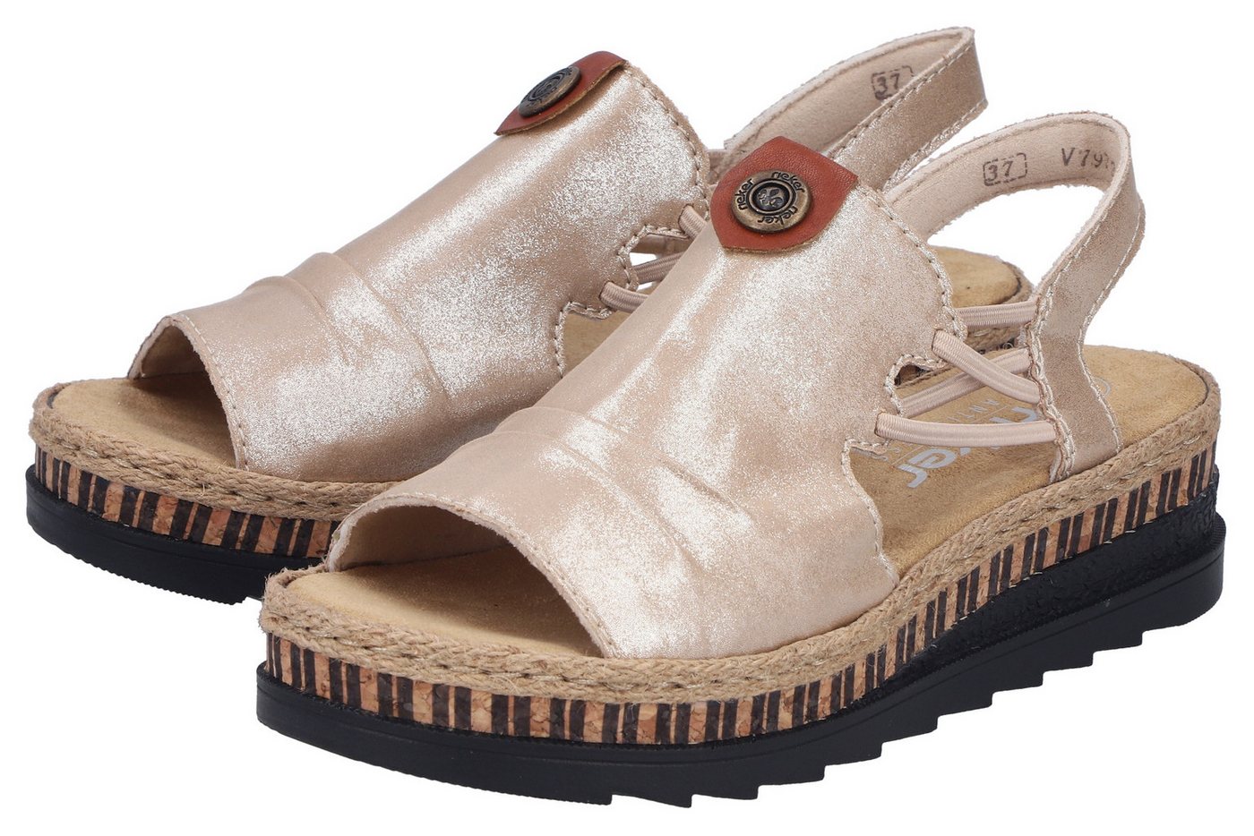 Rieker Plateausandale Sommerschuh, Sandalette, modisches Plateau (gold)