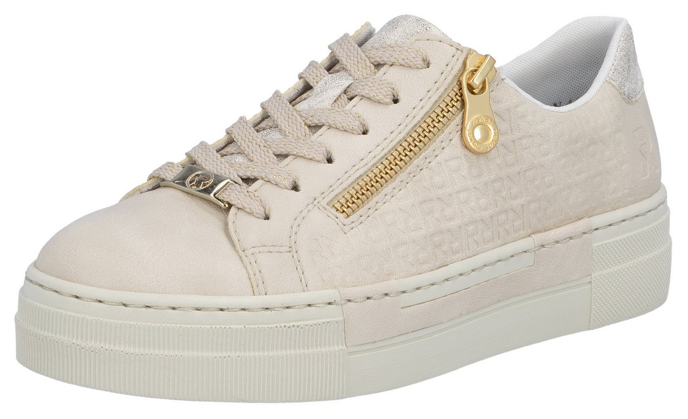 Rieker Plateausneaker mit goldfarbenem Reißverschluss, Freizeitschuh, Halbschuh, Schnürschuh
