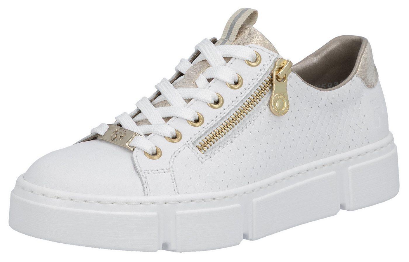 Rieker Plateausneaker mit goldfarbenen Details, Freizeitschuh, Halbschuh, Schnürschuh