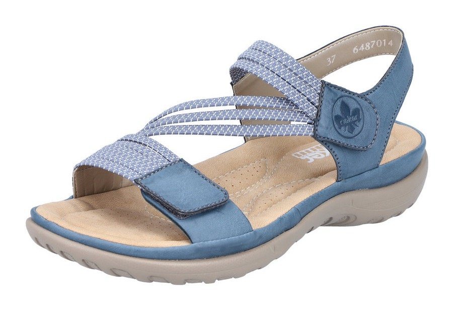 Rieker Riemchensandale Sommerschuh, Sandalette, Keilabsatz, mit Gummizügen (blau)