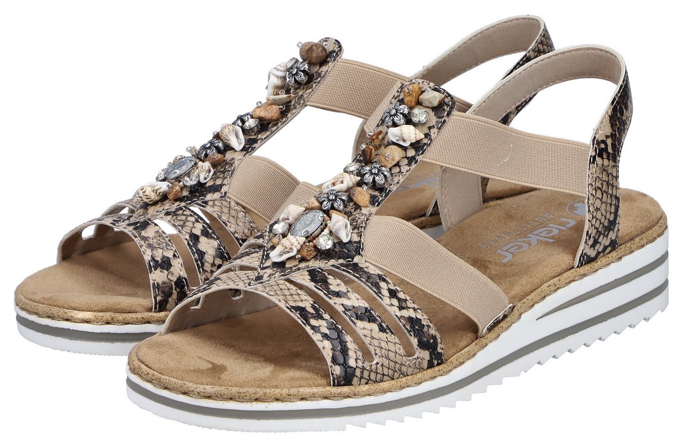 Rieker Riemchensandale Sommerschuh, Sandalette, Keilabsatz, mit sommerlicher Verzierung (beige)
