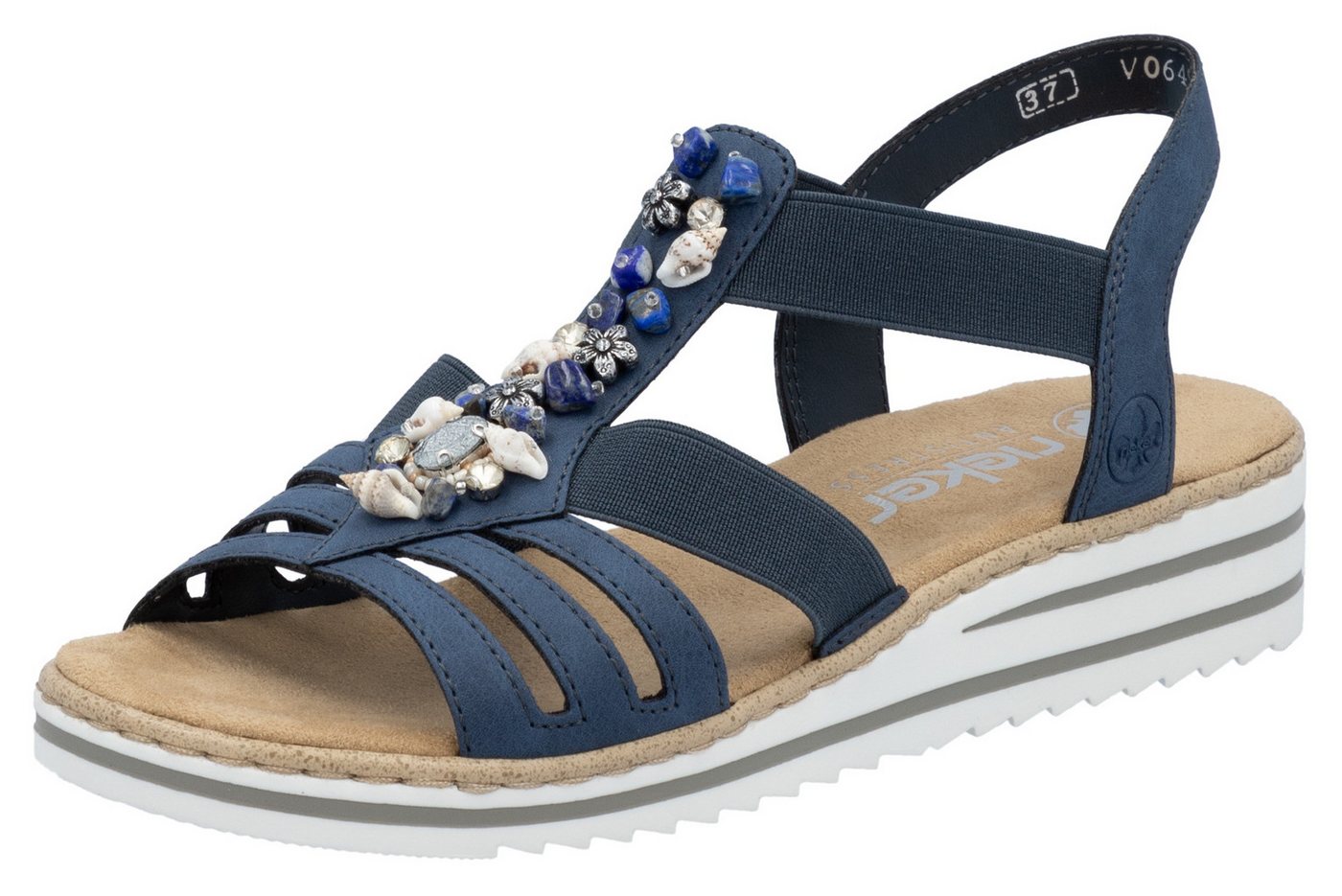 Rieker Riemchensandale Sommerschuh, Sandalette, Keilabsatz, mit sommerlicher Verzierung