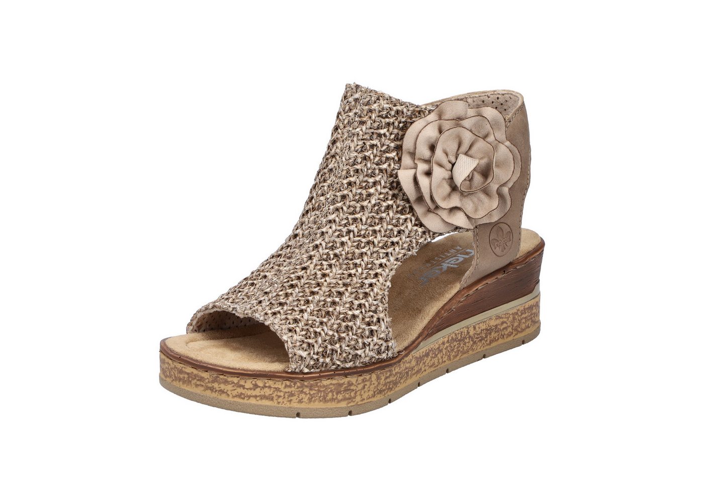 Rieker Schaftsandalette Keilsandale, Sommerschuh, Plateausandalette mit Blüte (beige)