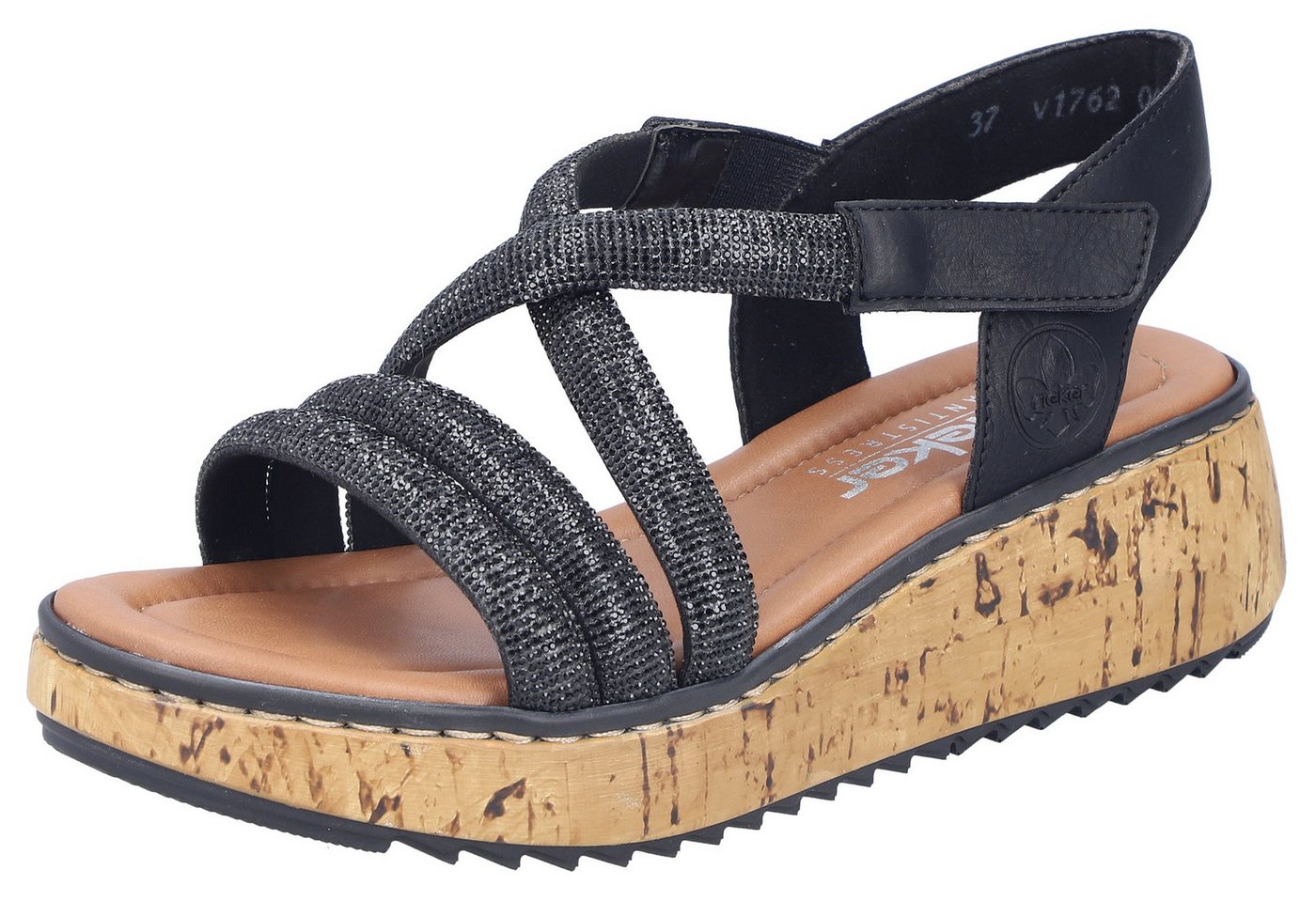 Rieker Sandale Keilsandale, Plateausandalette, Sommerschuh mit Glitzersteine
