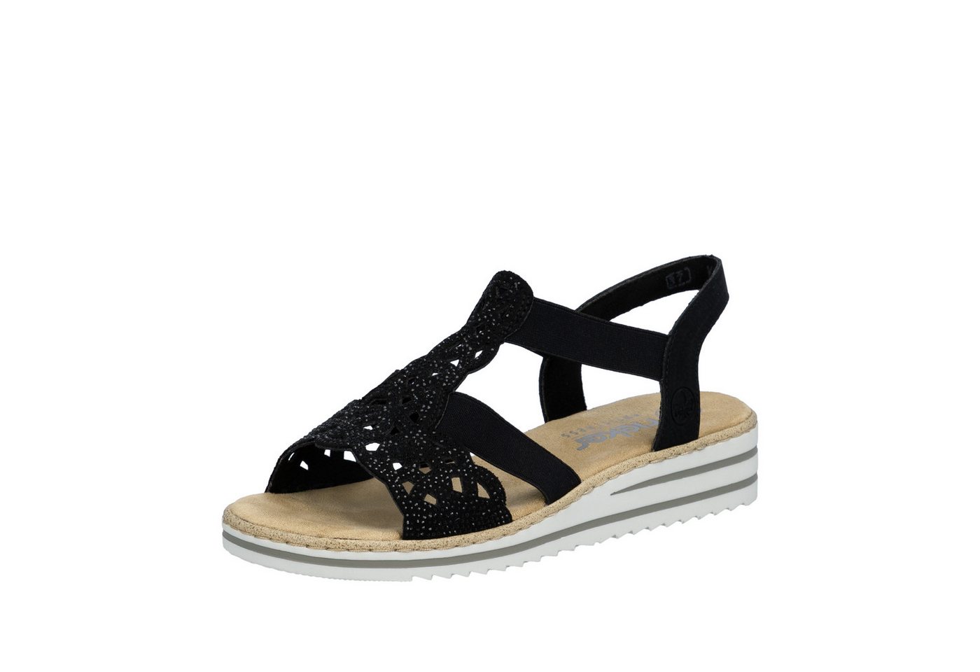 Rieker Sandale Keilsandalette, Sommerschuh, Urlaubsschuh mit Glitzersteine