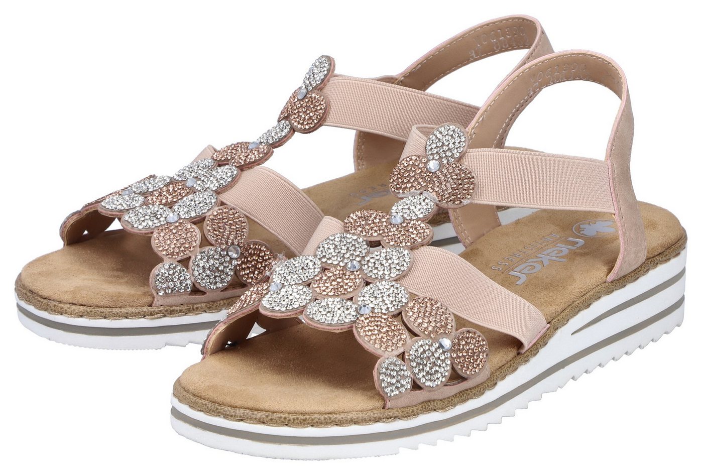Rieker Sandale Schlupfschuh, Sommerschuh, Urlaubsschuh mit Glitzersteine