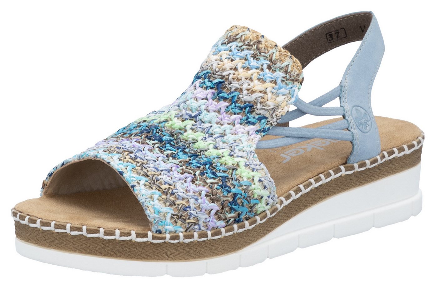 Rieker Sandale Sommerschuh, Sandalette, Keilabsatz, in modischer Optik (blau)