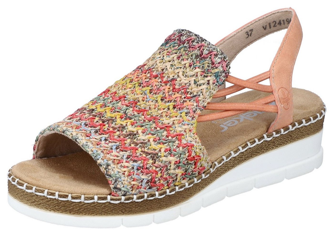Rieker Sandale Sommerschuh, Sandalette, Keilabsatz, in modischer Optik (orange)