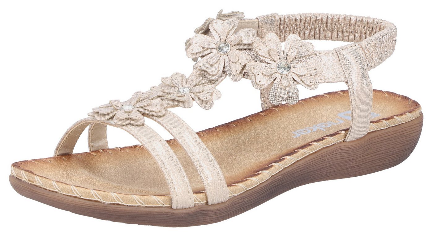 Rieker Sandale Sommerschuh, Urlaubsschuh mit Blütenverzierung und Glitzersteine