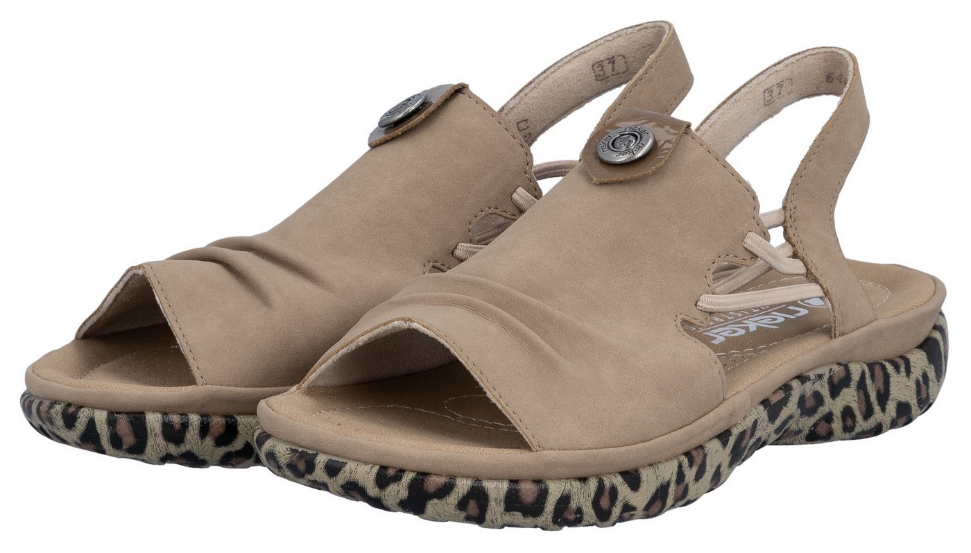 Rieker Sandale Sommerschuh, Urlaubsschuh, Schlupfschuh mit seitlichen Gummizügen (beige)